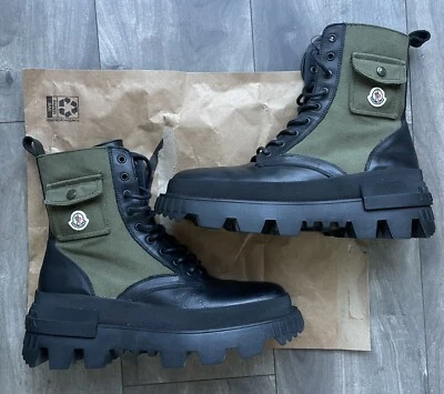 Moncler Militar Verde Contorno Cuero Cordura Combate Alijo Bolsillo Botines Foto 1 de 4