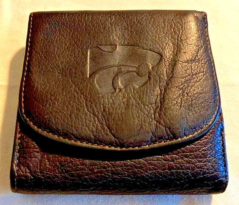 KANSAS STATE WILDCATS Leather Bi-Fold Wallet Flap Snap Zip Credit Card GUC Cover