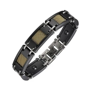 Men's Hi Fashion Black Ceramic Bracelet with Gold IP Inlay - Picture 1 of 4