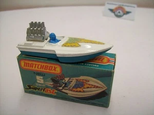 "Pegatina" Matchbox Superfast, n.o 5, Seafire Boat, blanco/azul, 1975 - Imagen 1 de 4