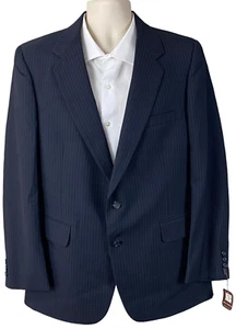 Pierre Balmain Vintage Polyester Wool Navy Blue Pinstripe Blazer Deadstock USA - Picture 1 of 14