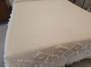 New ListingVintage Fishnet Crochet Canopy for Double/Full Bed Off White Natural