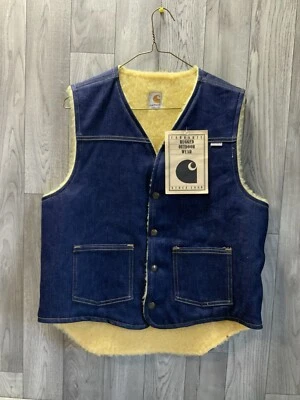 NUEVO CON ETIQUETAS Carhartt De Colección Sherpa Forrado Denim Jean Chaleco Para Hombre Talla Mediana Frente a Presión EE. UU. 80s Foto 1 de 4
