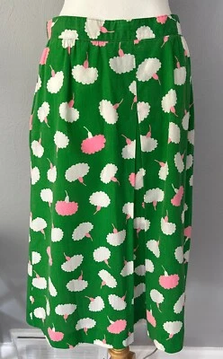 Falda midi vintage Preppy Sanibel Sport verde con flores rosas blancas talla 12 Foto 1 de 3
