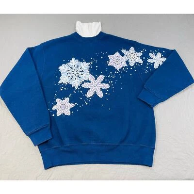 Sudadera Vintage Mujer Grande Copo de Nieve Invierno Gráfico Cuello Alto Abuela Foto 1 de 4