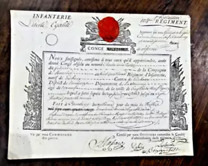 REVOLUTION 1794 CONGÉ militaire pour un soldat au 104 regiment de ligne - Imagen 1 de 1