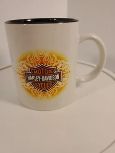 Vintage 2001 Harley Davidson White Orange Flames Logo Black Interior Coffee Mug  - Picture 1 of 9