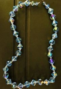 Vintage blue crystal bead necklace aurora borealis - Picture 1 of 5
