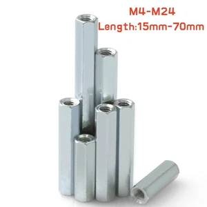 Zinc Plated Steel Long Nuts Rod Bar Hexagonal Connector Coupling Stud DIN 6334 - Picture 1 of 7