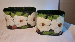 Vtg. 1993 Hosley Floral Metal Toleware Handpainted Tin Planter Set of 2 - Picture 1 of 16