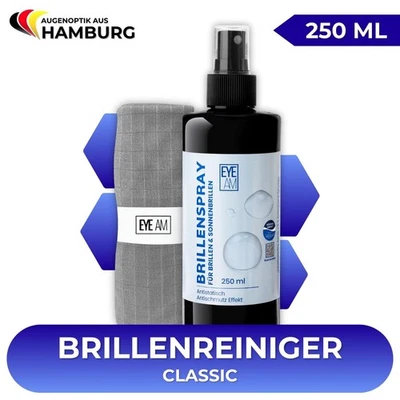 EyeAm Brillenreiniger Classic, 250ml Reinigungsspray & Mikrofasertuch