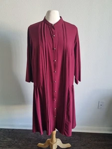 Vestido Campesino JustFab Borgoña Pintuck Botones Dorados Manga Corta 1X - Imagen 1 de 12