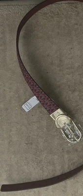 MICHAEL KORS MK LOGO Leather Belt Burgundy Color MK logo Charm XL - Image 1 of 3
