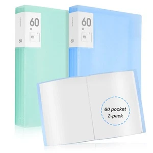60 Pocket Portfolio Binder with Clear Sleeves 2 Pcs Binder with Plastic Sleev... - Picture 1 of 7