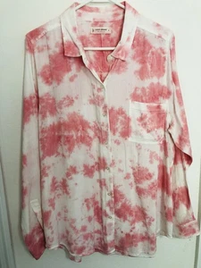 Lucky Brand Button Up Shirt Women’s XL NWOT Pink White Tie Dye Long Sleeves Top - Picture 1 of 11