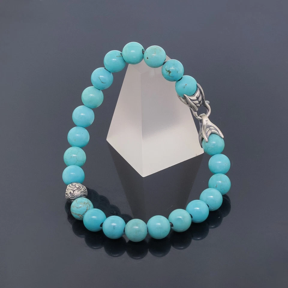 Pulsera D Yurman Hombres Plata 925 Acento Onda 8MM Turquesa Cuentas Espirituales 8" Foto 1 de 1