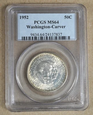 1952 WASHINGTON - CARVER COMMEMORATIVE HALF DOLLAR PCGS MS64 137837 - Image 1 of 2