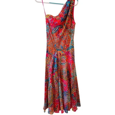 Lauren Ralph Lauren Size 10 Silk One Shoulder Paisley Maxi Party Dress Event - Image 1 of 4
