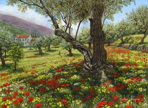 SUPERB ORIGINAL RICHARD HARPUM M.A (Camb) Andalucian Olive Grove Spain PAINTING - Picture 1 of 1
