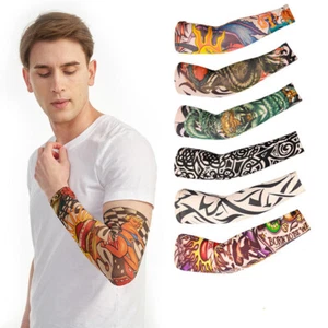 New Men Sun Protection Sports Outdoor Golf Fishing Cooling Tattoo Arm Sleeves UV - Picture 1 of 17