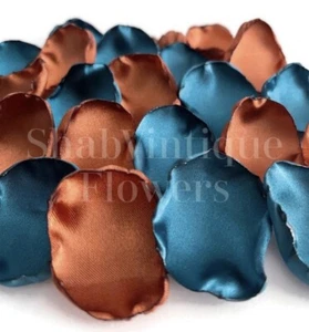 Teal and Copper mix of 50 Flower Petals, Wedding Aisle Decorations - Picture 1 of 3