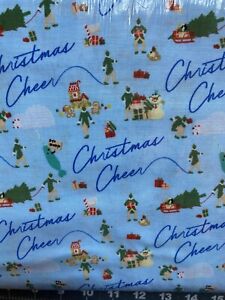 Elf Elves Blue Christmas Holidays 1 yard 36" by 43" 100% Cotton Fabric