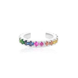 950 Platinum Multi Sapphire Cuff Earrings -Elegant Single Piece Jewelry-For Gift - Picture 1 of 9