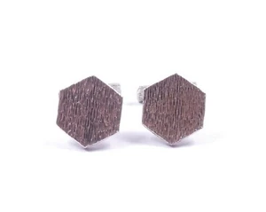 Gemelos vintage Silver English London 1969 HM Hexagonal Wood Effect 11.4g - Imagen 1 de 8