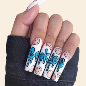 24Pcs Long Coffin Detachable Press On Nails Cartoon Cookies Letter False Nails - Picture 1 of 7