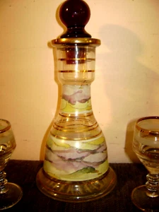 VTG Crystal SET for Cognac, Whiskey 4 items Art Decanter, lid, and 2 Glasses - Afbeelding 1 van 4