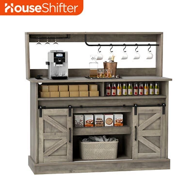 Cabinet Bar Storage Buffet Server with Multiple Shelves & Glass Holder Farmhouse - Image 1 of 4