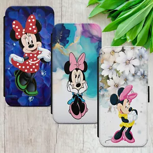 MINNIE MOUSE FLIP FOR IPHONE SAMSUNG PIXEL FLORAL GIFT WALLET PHONE CASE COVER - Picture 1 of 36