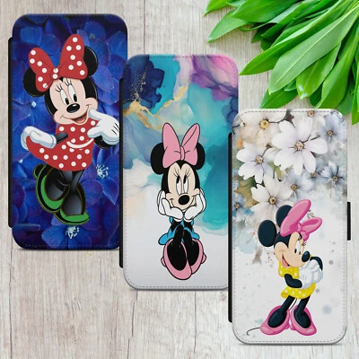MINNIE MOUSE FLIP FOR IPHONE SAMSUNG PIXEL FLORAL GIFT WALLET PHONE CASE COVER - Image 1 of 4