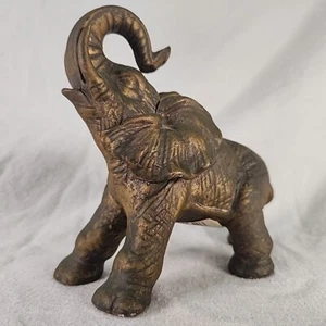 Elephant Hollow Brass Statue Figurine Ceramic World Trunk Up 5.5" X 5" Vintage - Picture 1 of 9