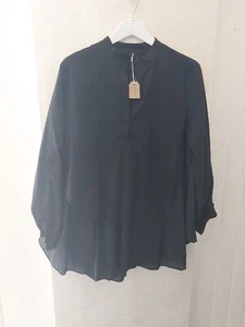 Italian Style Black Smocked Type Tunic Top Lagenlook Holiday one size BNWT - Picture 1 of 5
