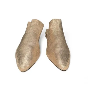 Free People Womens Sienna Ruffle Mule Shoes Gold Metallic Leather Slip On EU40 - Picture 1 of 6