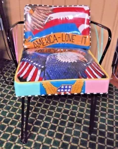 Vintage Mid Century Modern Arm Chair Harley Davidson USA American Flag Vinyl - Picture 1 of 8
