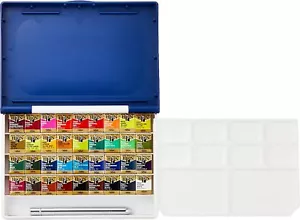 Holbein Artist's Watercolors Set of 36 Half-Pans with Brush (Palm Box Plus) - Picture 1 of 4
