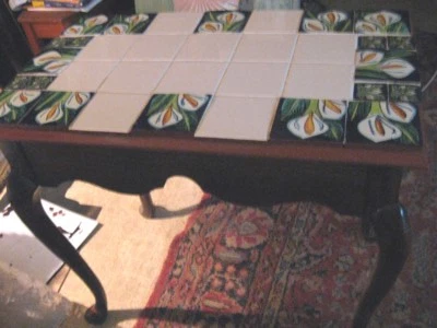 Antique?Table-Walnut/Mahogany? Wood-Tiles-18""x30" and x26"High - Image 1 of 4