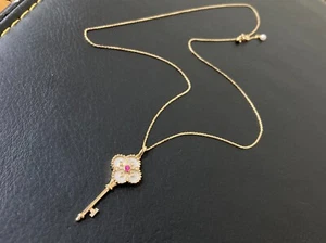 18K Gold Ruby Diamond Pendant Necklace 17 Inches - Picture 1 of 9