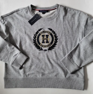 TOMMY HILFIGER 女式运动衫套衫签名标志 L 码灰色超大尺寸 — 第 1/4 张图片