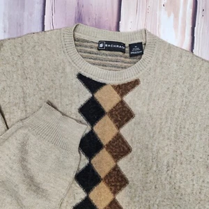 Bachrach Mens XL Sweater Wool Blend Argyle Tan Brown Black Warm Soft - Picture 1 of 6