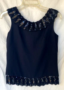 VTG 60s..BLACK..SLEEVELESS..TOP..SEQUINS..WOMEN XS - Picture 1 of 3