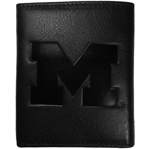 Michigan Wolverines Embossed Leather Tri-fold Wallet Cover