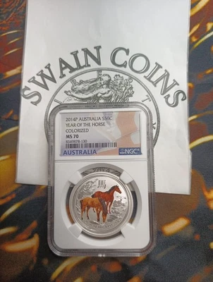 2014P Australia S$1 NGC MS70 Year of the Horse Colorized EF106 - Image 1 of 3