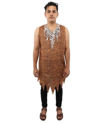 Disfraz túnica de hombre de las cavernas prehistórico a rayas de tigre para hombre, traje de selva sin mangas Foto 1 de 4