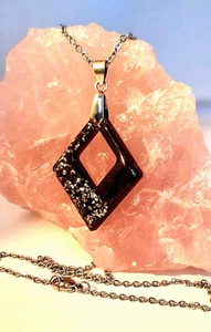 Anhänger Epoxid Harz Rauchgrau mit Goldpartikeln  Kette Edelstahl 50 cm NEU - Bild 1 von 3