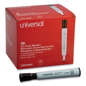 Universal 43655 Broad Chisel Tip Dry Erase Marker Value Pack - Black (36/PK) New - Picture 1 of 7