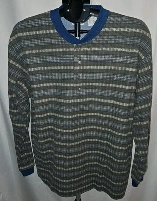 New!  Bugle Boy Shirt Mens Size Medium - Henley Blue Gray Plaid Long Sleeve - Image 1 of 3