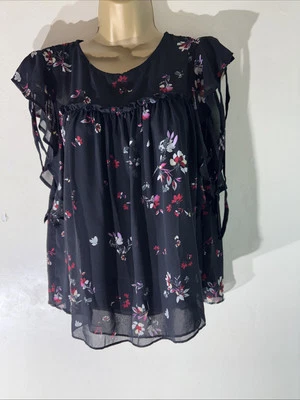 Womens New Look Uk 12 Black Floral Sleeveless Round Neck Casual Blouse Shirt Top - Image 1 of 4